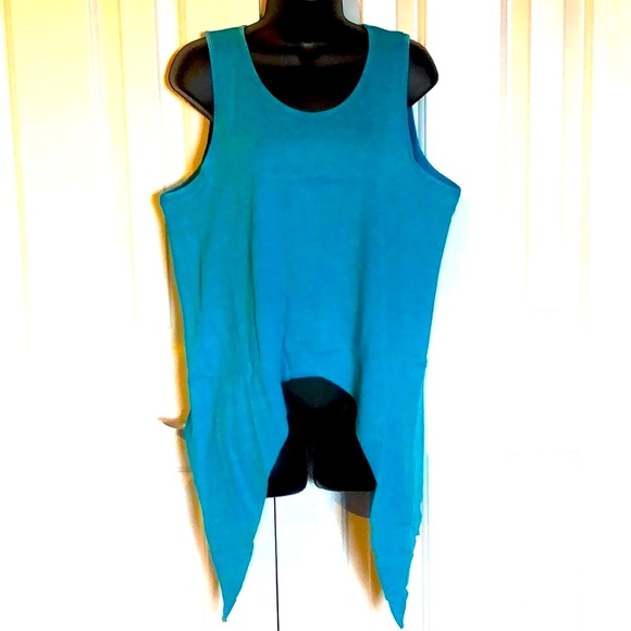 🔴CLEARANCE🔖 NWT 🦈 DOTS COTTON TURQUOISE BLUE SHARK BITE TANK TOP Women 1X 2X 3X - Picture 5 of 7